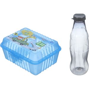 Max Plast Plastic Lunch Box Set with Bottle, 2 Eyes, 1 Liters - Blue Black