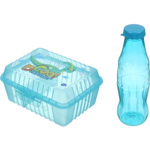 Max Plast Plastic Lunch Box Set with Bottle, 2 Eyes, 1 Liters - Turquoise
