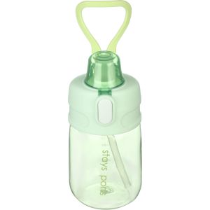 Falmer Plastic Water Bottle with Lid and Straw, 400 ml - Green