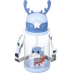 Falmer Plastic Flask with Lid and Straw for Kids, 570 ml - Blue