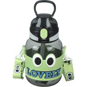 Falmer Plastic Flask with Lid and Straw for Kids, 650 ml - Black Green