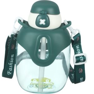 Falmer Plastic Flask with Lid and Straw for Kids, 750 ml - Green Beige
