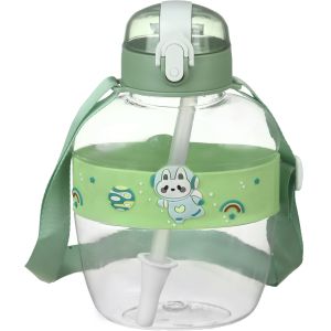 Falmer Plastic Flask with Lid and Straw for Kids, 800 ml - Green Clear