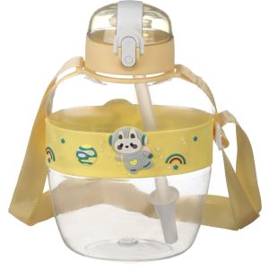 Falmer Plastic Flask with Lid and Straw for Kids, 800 ml - Yellow Clear