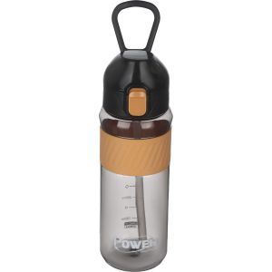 Falmer Plastic Water Bottle with Lid and Straw, 700 ml - Black Orange