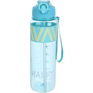 Plastic Water Bottle with Straw, 1000 ml - Light Turquoise Yellow