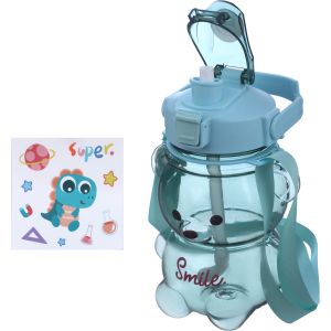 Plastic Flask with Straw for Kids, 1100 ml - Light Turquoise