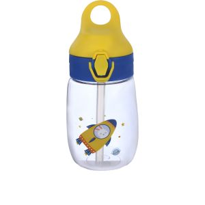 Plastic Flask with Straw for Kids, 400 ml - Blue Yellow