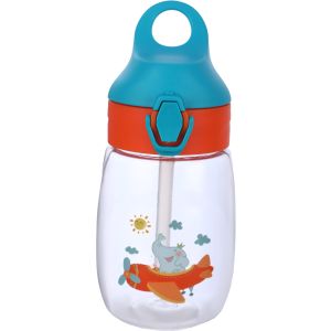 Plastic Flask with Straw for Kids, 400 ml - Orange Turquoise