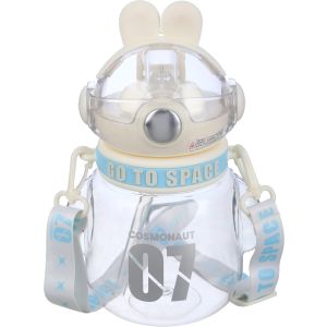 Plastic Flask with Straw for Kids, 1200 ml - Off White Light Blue