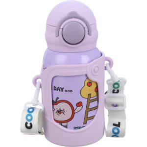 Plastic Flask with Straw for Kids, 500 ml - Mauve