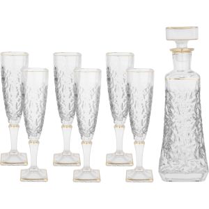 Mousa Glass Juice with Bottle Set, 7 Pieces - Clear Gold
