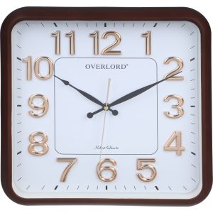 Plastic Square Wall Watch, 36 cm - Brown White