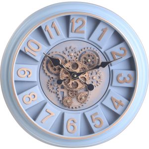 Plastic Round Wall Clock, 44 cm - Light Blue Gold
