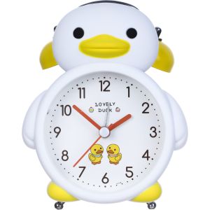 Plastic Duck Shape Alarm Clock, 13 cm - White Yellow