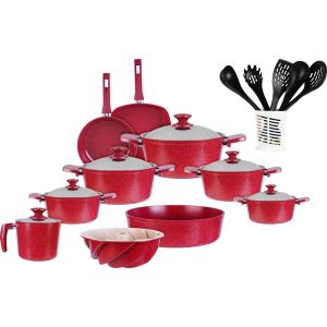 Ideal Home Granite Pots Set, 21 Pieces - Red