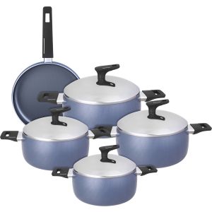 Trueval Gold Teflon Pots Set, 9 Pieces - Petrol