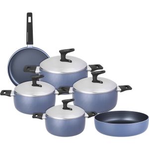 Trueval Gold Teflon Pots Set, 10 Pieces - Grey