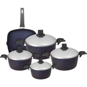 Trueval Premium Granite Pots Set, Stainless Steel Lid, 9 Pieces - Purple