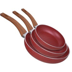 Trueval Granite Premium Frying Pan Set, 3 Pieces - Red