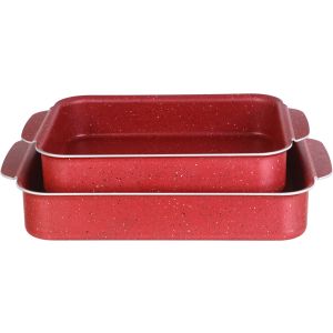 Trueval Premium Teflon Oven Dish Set, 2 Pieces - Dark Red