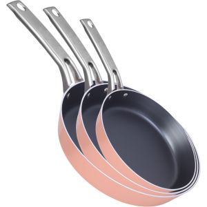 Truval Diamond Teflon Frying Pan Set, Stainless Steel Hand, 3 Pieces - Rose