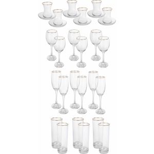 Pasabahce Glass Cups Set, 30 Pieces - Clear Gold