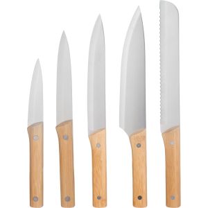Tessie & Jessie Stainless Steel Knife Set wth Wooden Handles, 5 Pieces - Wooden Silver
