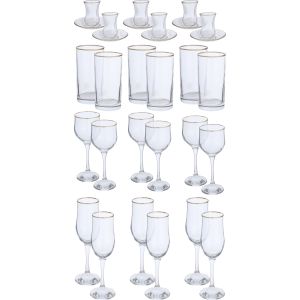 Pasabahce Glass Cups Set, 30 Pieces - Clear Gold