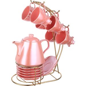 Lotus Porcelain Cocoa Set, 14 Pieces, with Stand - Rose