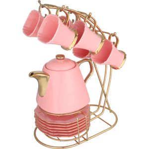 Lotus Porcelain Cocoa Set, 14 Pieces, with Stand - Rose Gold
