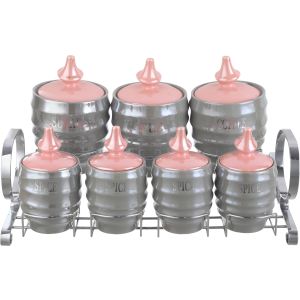 Elsalsabil Porcelain Spice Jar Set, 7 Pieces, with Stand - Grey Rose