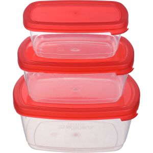 Ecoplast Plastic Refrigerator Box Set, 3 Pieces - Clear Red