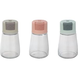 Glass salt set with Measuring lid, 3 pieces, 180 ml - Multicolor