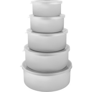 stainless steel Round refrigerator box set with plastic lid, 5 pieces - Silver