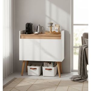 Chipboard Wood Coffee Corner, 80x32x85 cm, 2 Doors - White Brown