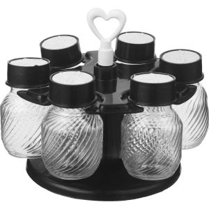 Al Abd Acrylic Spice Jar Set With Plastic Lid, 6 Pieces, 80 ml, With Stand - Clear Black