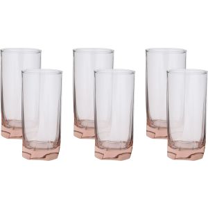 Pasabahce Glass Cups Set, 6 Pieces, 380 ml - Pink