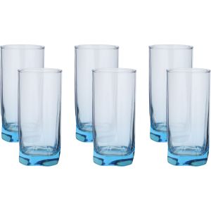 Pasabahce Glass Cups Set, 6 Pieces, 380 ml - Blue