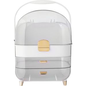 Bee Home Acrylic Makeup Organizer, 2 Drawers, Plastic Handle, 35×22 cm - White Gold