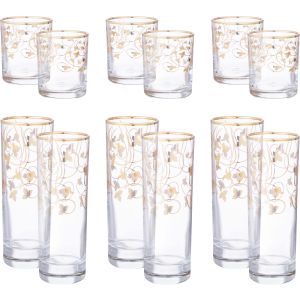 Snabel Glass Cup Set, 12 Pieces - Clear Gold
