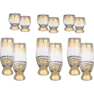 Snabel Glass Cup Set, 12 Pieces - Clear Gold