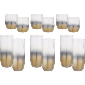 Snabel Glass Cup Set, 12 Pieces - Clear Gold