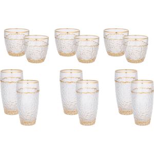 Snabel Glass Cup Set, 12 Pieces - Clear Gold