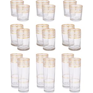 Snabel Glass Cup Set, 18 Pieces - Clear Gold