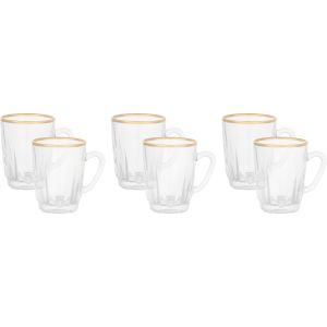 Snabel Glass Mug Set, 6 Pieces, 210 ml - Clear Gold