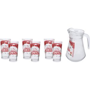 Galaxy Glass Glass Juice Cup Set with Jugs, 7 Pieces - Clear Red