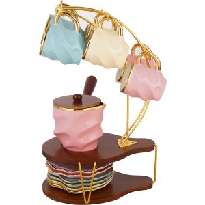 Group Tiger Porcelain Coffee Cup Set, 13 Pieces, with Stand - Multicolor
