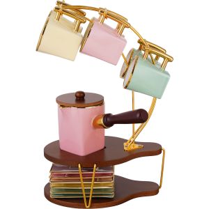 Group Tiger Porcelain Coffee Cup Set, 13 Pieces, with Stand - Multicolor
