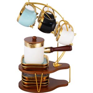 Group Tiger Porcelain Coffee Cup Set, 13 Pieces, with Stand - Multicolor